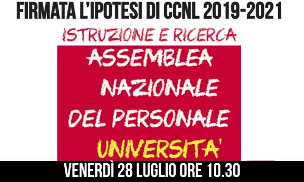 ASSEMBLEA NAZIONALE del personale universitario per venerdì 28 luglio a partire dalle ore 10.30